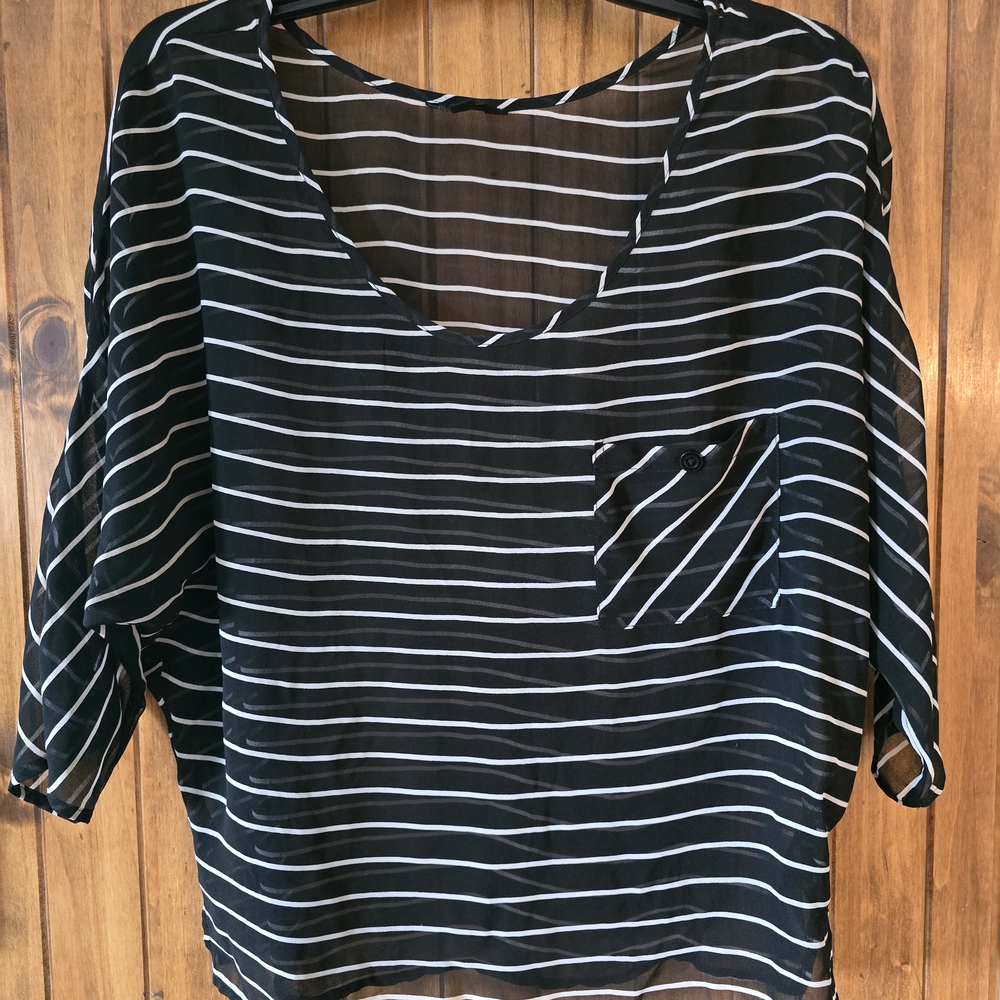 Black and White Striped Women's Top